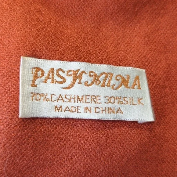 Pashmina Cashmere Silk Gradient Fringe Rectangle Scarf Sunset Orange Yellow - Picture 3 of 3